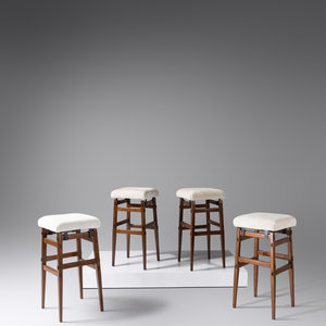 Appraisal: Italian Mid th Century Set of Four Barstools walnut shearling