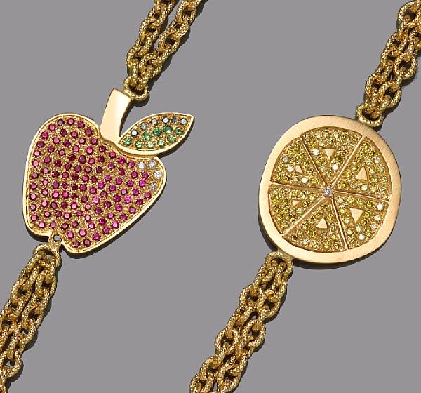 Appraisal: A pair of diamond gem-set and eighteen karat gold Tropicalia