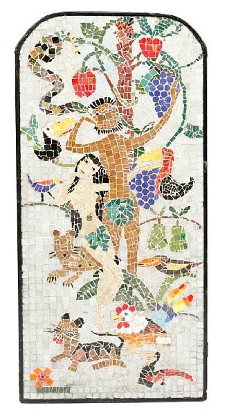 Appraisal: A mosaic tiled panel depicting Adam and Eve height ft