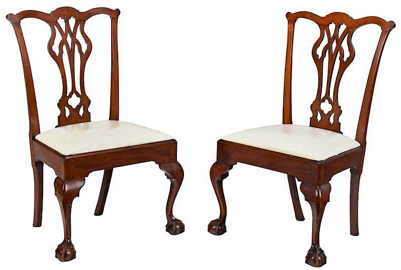 Appraisal: Pair of Philadelphia Chippendale Side Chairs Pennsylvania - carved mahogany