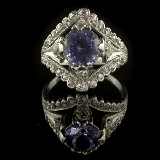 Appraisal: Platinum Tanzanite and Diamond Lady's Ring in the Art Deco