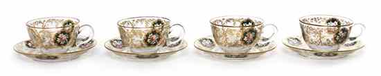 Appraisal: A Set of Eight Enameled Gilt Glass Cup and Saucer