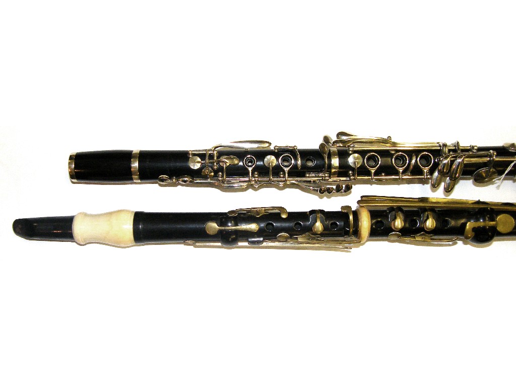 Appraisal: English ebony and ivory mounted clarinet by Bilton circa stamped