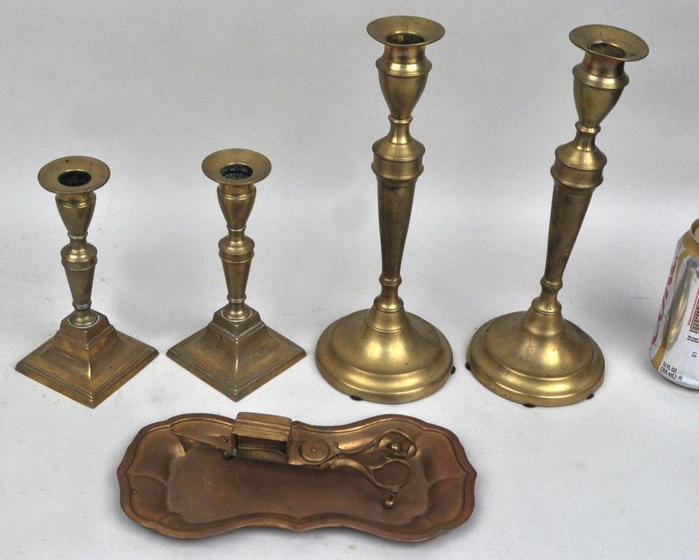 Appraisal: Two Pair Period Federal Brass Candlesticks together with a brass