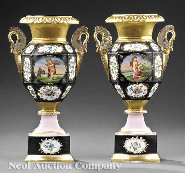 Appraisal: A Pair of Paris Porcelain Vases c faceted body reserved