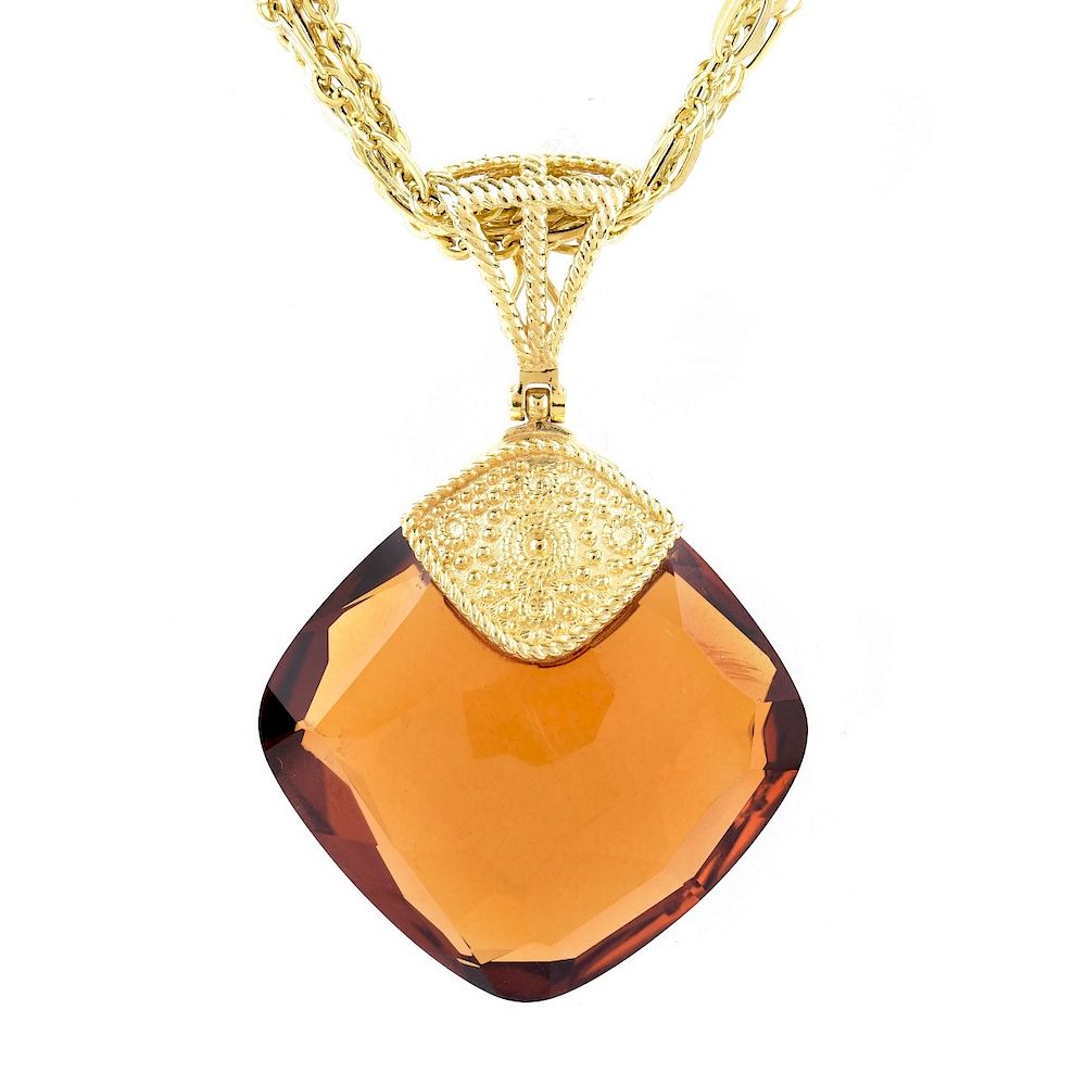 Appraisal: Italian Citrine and K Gold Necklace Italian Large Citrine and