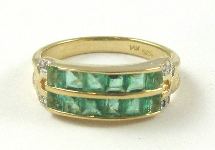 Appraisal: EMERALD DIAMOND AND FOURTEEN KARAT GOLD RING yellow and white