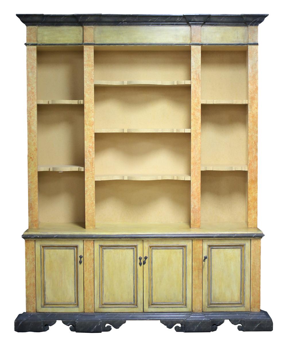 Appraisal: CONTEMPORARY PAINTED WOOD BOOKCASEin two parts upper case with adjustable