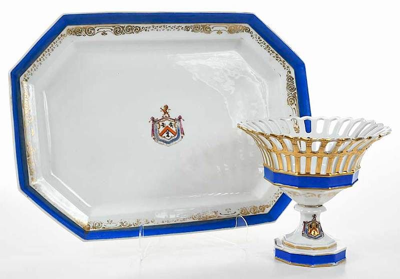 Appraisal: Heraldic Tray Matching Reticulated Bowl French British late th century