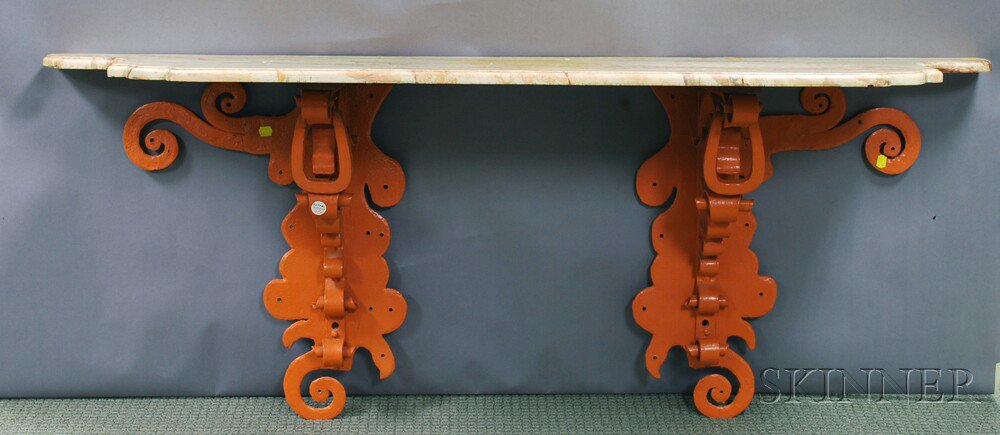 Appraisal: Baroque-style Faux-marble Painted and Wrought Iron Console Table imperfections ht