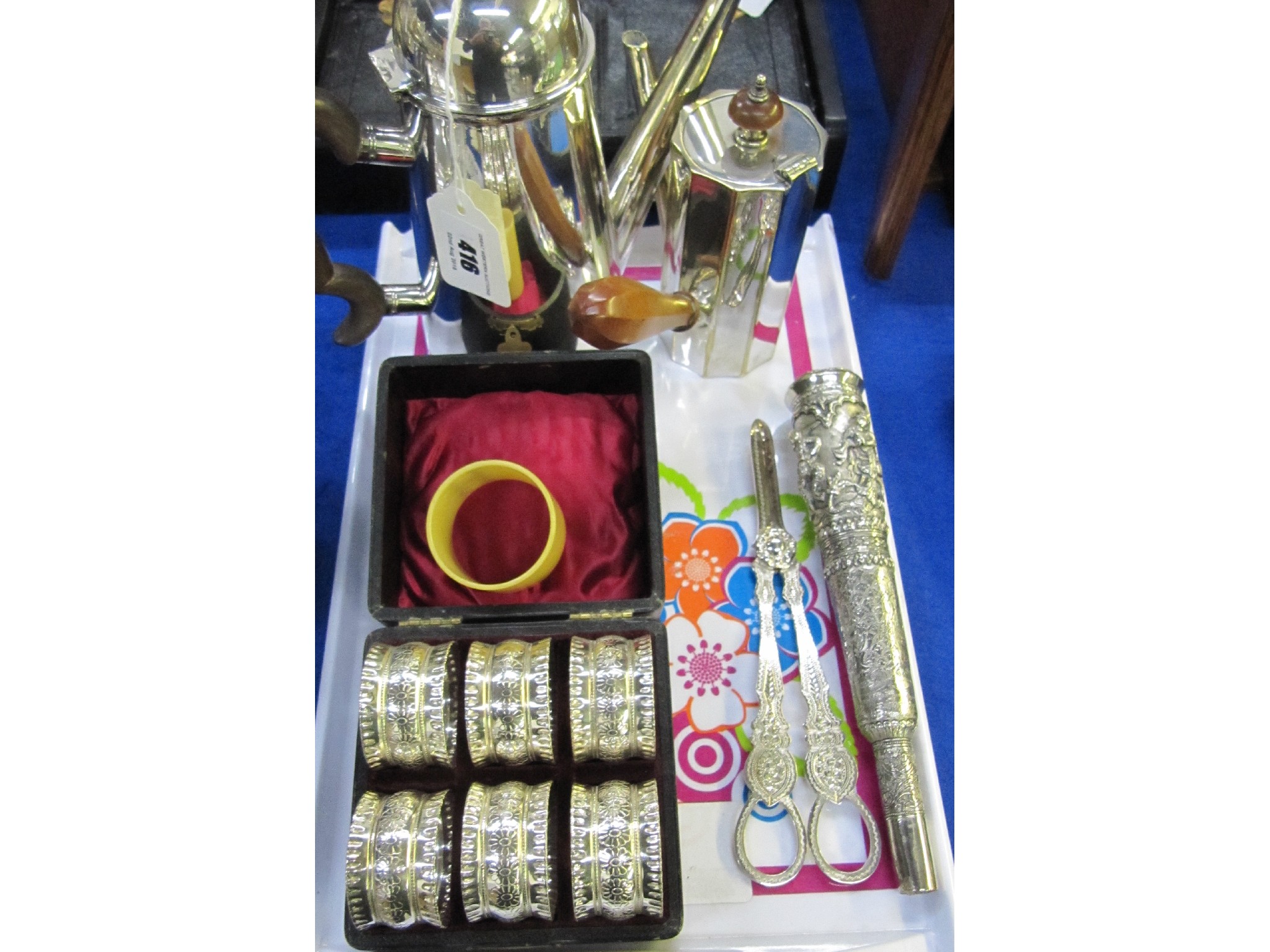 Appraisal: A lot comprising two EP pots cased EP napkin rings