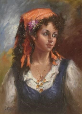 Appraisal: Framed oil on canvas painting Portrait of a Romani Woman