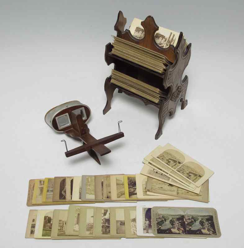 Appraisal: STEREO VIEWER WITH COLLECTION OF STEREOVIEWS AND STAND To include