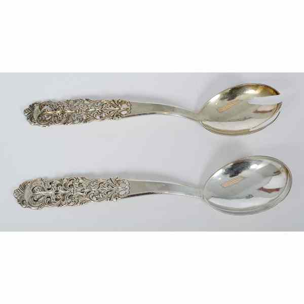 Appraisal: Peruvian -Silver Serving Fork and Spoon Peruvian A silver serving