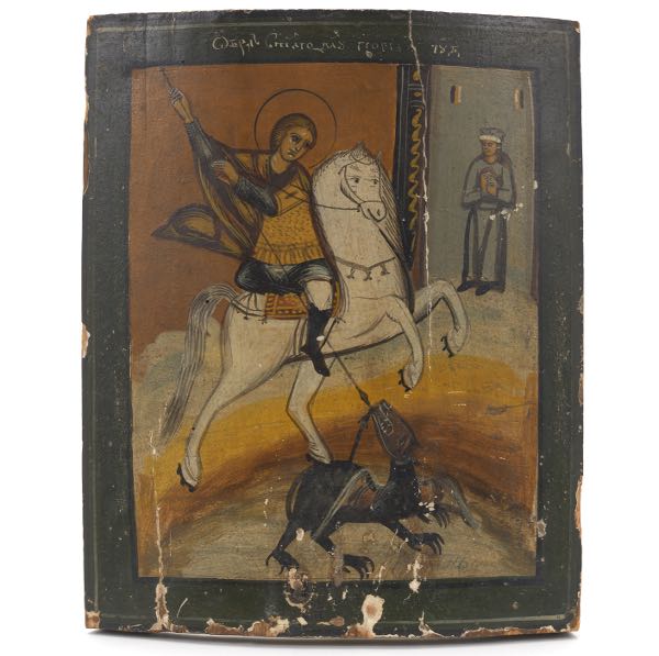 Appraisal: RUSSIAN ICON OF ST GEORGE SLAYING A DRAGON CA LATE