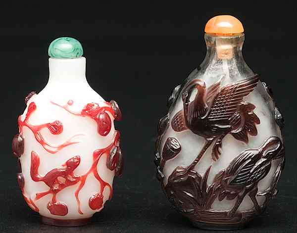 Appraisal: Chinese Snuff Bottles Chinese includes two Peking-style glass snuff bottles