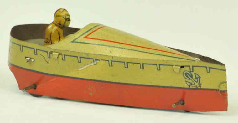 Appraisal: SPEEDBOAT PENNY TOY Germany lithographed tin done in white hull