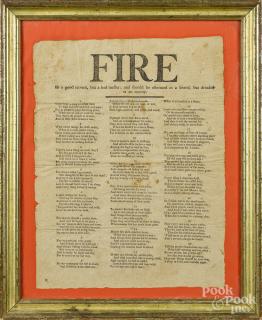 Appraisal: Printed poem titled Fire th c '' x ''