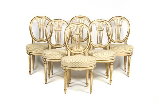 Appraisal: Set of Six Louis XVI Style Painted and Parcel Gilt