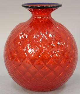 Appraisal: Paolo Venini Monofiori Balloton red quilted art glass vase with