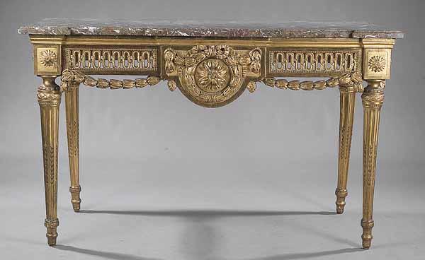 Appraisal: A Fine Antique Louis XVI Carved Giltwood Console Table the