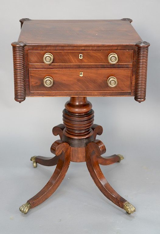 Appraisal: Federal mahogany two drawer work table with turret corners and