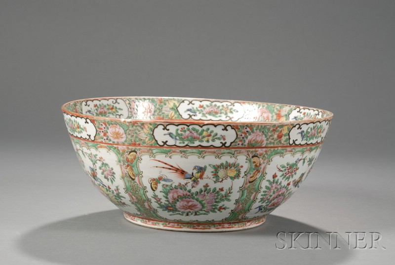 Appraisal: Rose Medallion Porcelain Punch Bowl China late th century rim