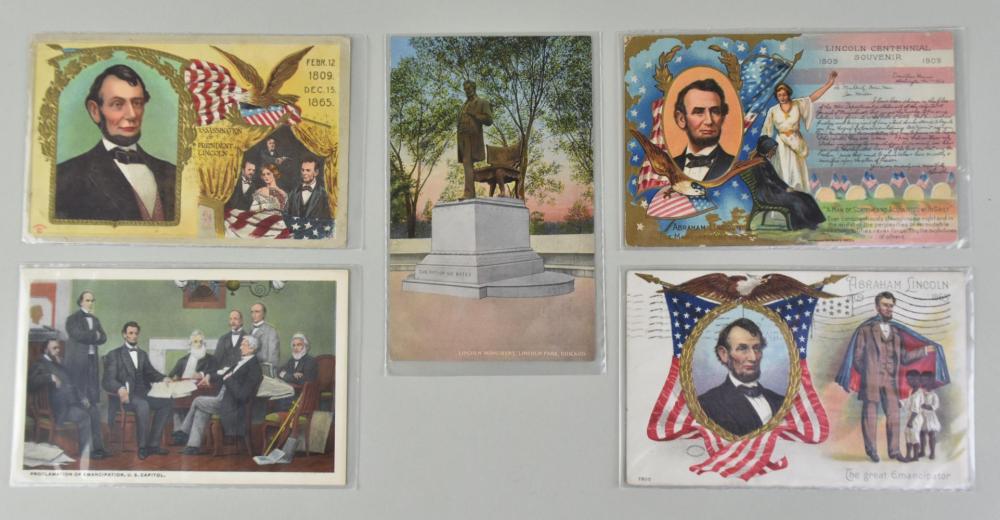 Appraisal: FIVE ABRAHAM LINCOLN SUBJECT MATTER POST CARDSFIVE ABRAHAM LINCOLN SUBJECT