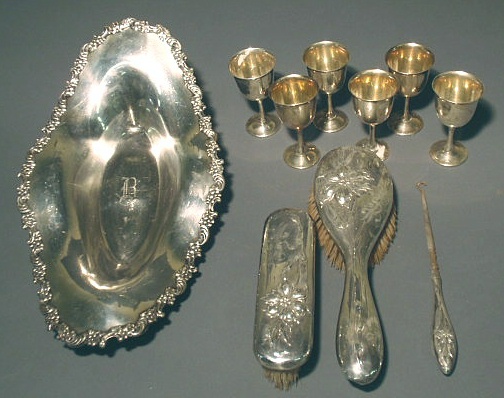 Appraisal: Group of sterling silver- bread tray monogrammed B seven goblets