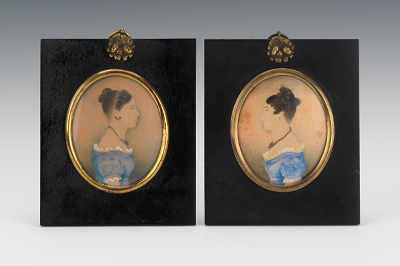 Appraisal: A Pair of Miniature Portraits of Twins Watercolor on paperboard