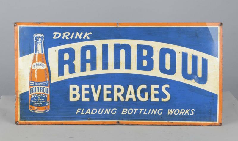 Appraisal: Drink Rainbow Beverages Embossed Tin Soda Sign This advertising sign