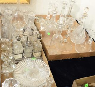 Appraisal: Four box lots of crystal and pressed glass decanters candlesticks