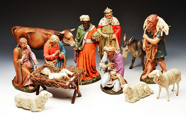 Appraisal: A GERMAN PAINTED PLASTER WOODEN NATIVITY CRIB circa