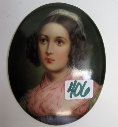 Appraisal: HUTSCHENREUTHER MINIATURE OVAL OIL PAINTING portrait of a young beautiful