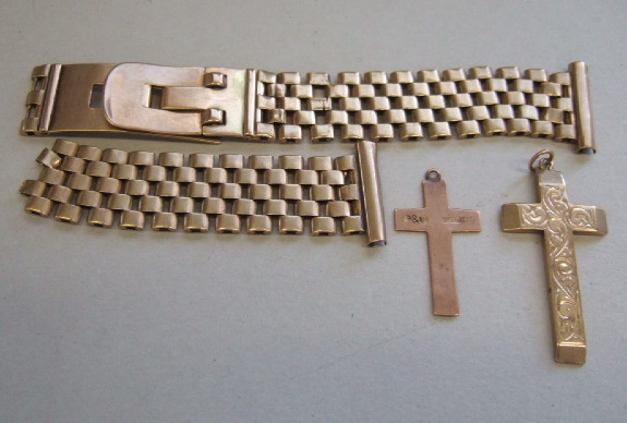 Appraisal: Two ct gold pendant crosses and a gold Chaincraft wristwatch