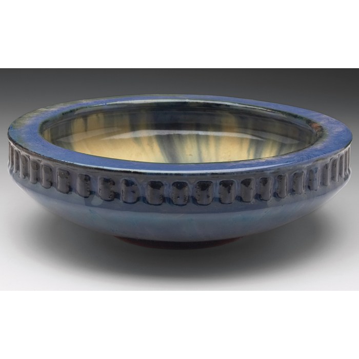 Appraisal: Fulper bowl broad shape with geometricdesigns covered in a blue