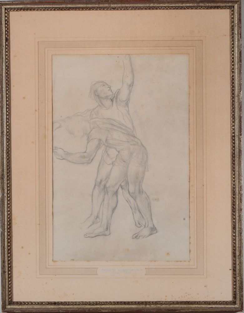 Appraisal: Charles Shannon Two Figures Pencil Drawing Charles Haslewood Shannon British