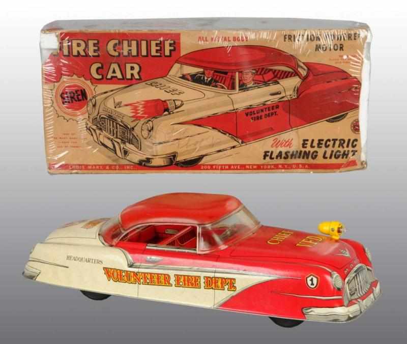 Appraisal: Tin Marx Fire Chief Friction Toy Description American Working Battery-operated