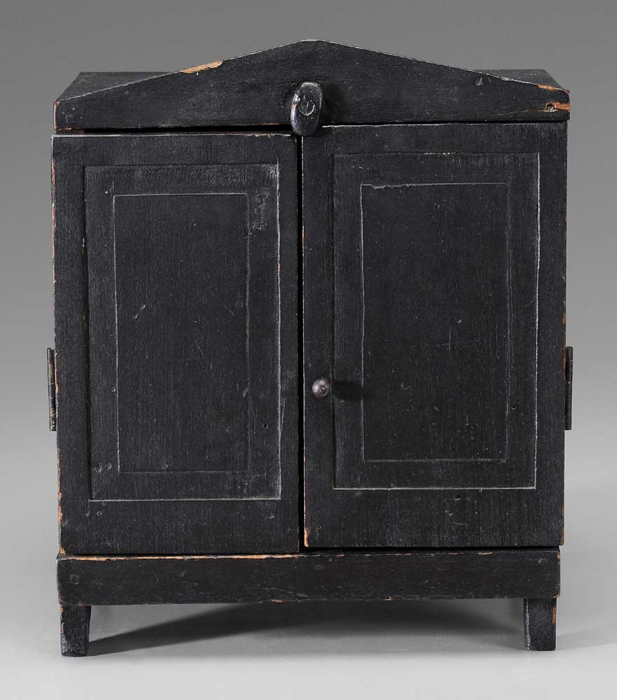 Appraisal: Miniature Wardrobe American th century poplar with cut-nail construction arched