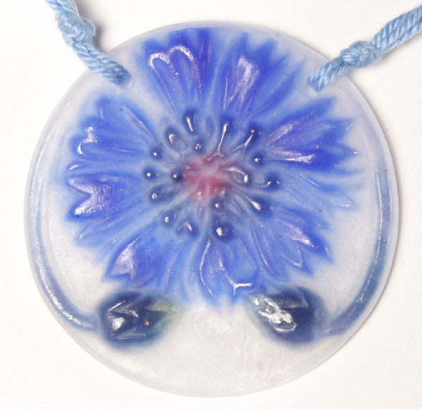 Appraisal: Argy-Rousseau pate-de-verre French art glass circular pendant with cornflower design