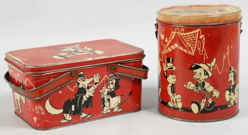 Appraisal: Lot of Tin Disney Pinocchio Lunch Boxes Description Marked Walt