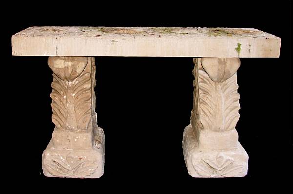 Appraisal: A cast stone console table comprised of two corbels and