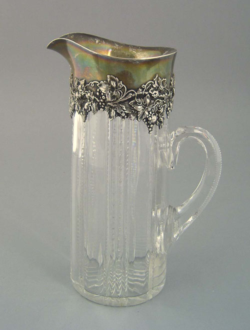 Appraisal: Cut glass claret jug with Gorham sterling silver mount h