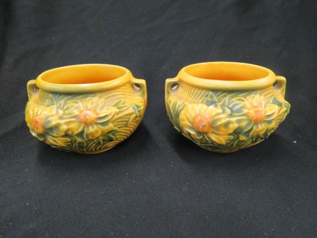 Appraisal: Pair of Roseville Peony Pottery Planters miniature jardiniere shape yellow-brown