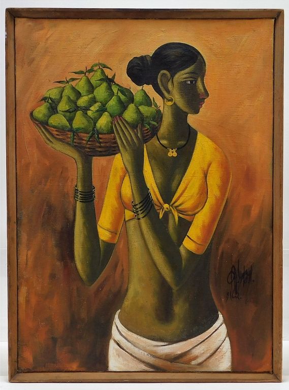 Appraisal: B Prabha Woman with a Pear Basket O C Painting