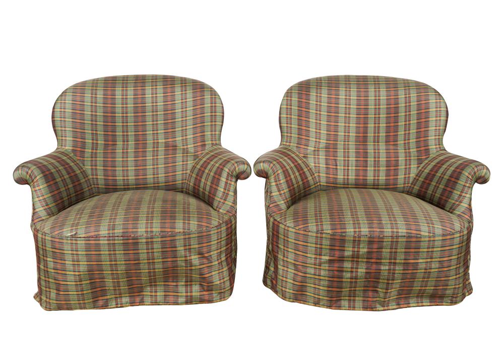 Appraisal: PAIR OF ROSE TARLOW CLUB CHAIRSunsigned covered with plaid fabric