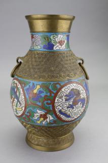 Appraisal: Chinese Double Handled Cloisonne Bronze Vase Chinese Double Handled Cloisonne