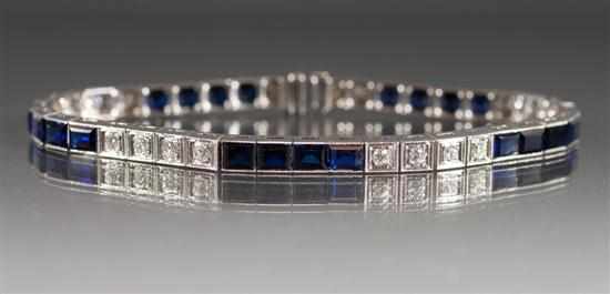 Appraisal: Art Deco style platinum diamond and sapphire flexible link bracelet