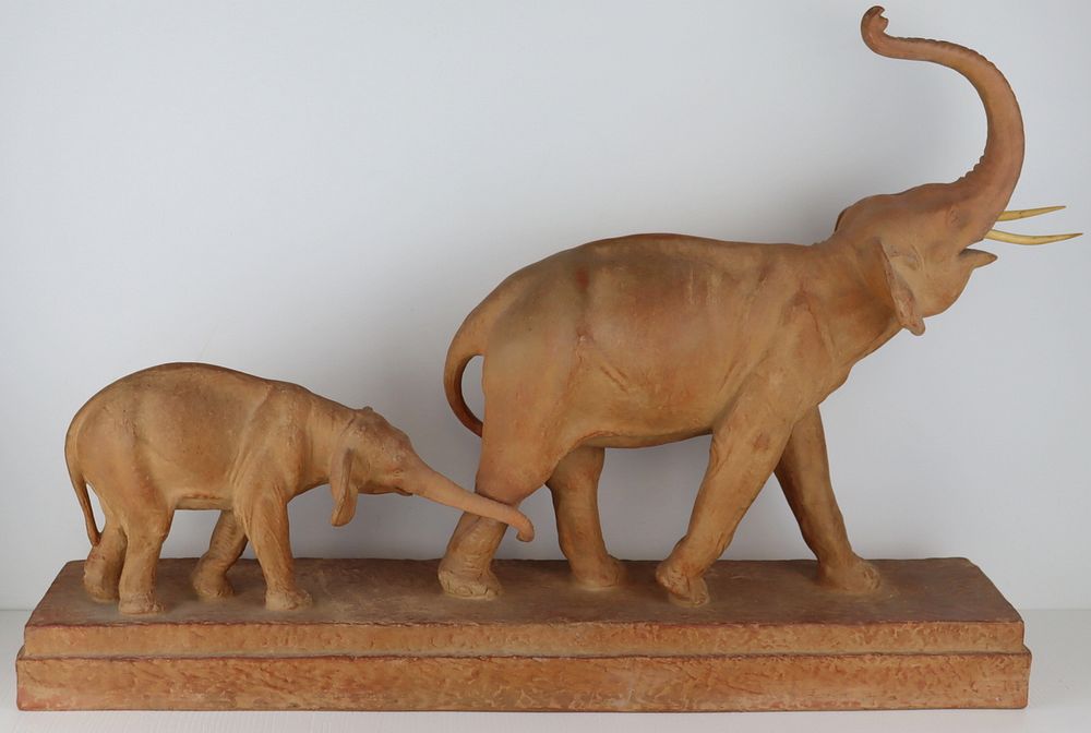 Appraisal: Signed Chiparus Terracotta Figural Grouping of Elephants Signed terracotta figural