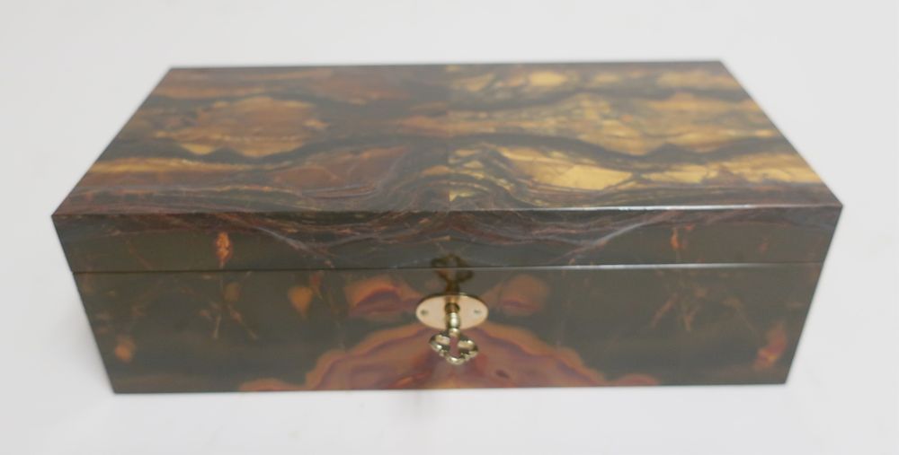 Appraisal: Elegant Tiger Eye Humidor With key Cedar lined H x